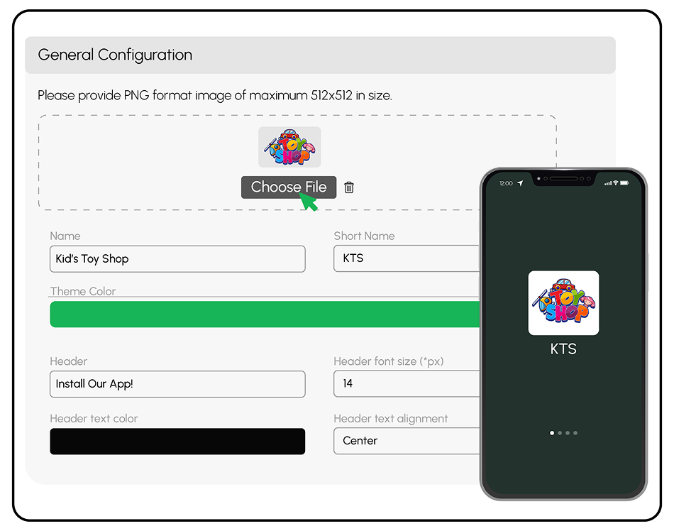 App customization interface for branding.