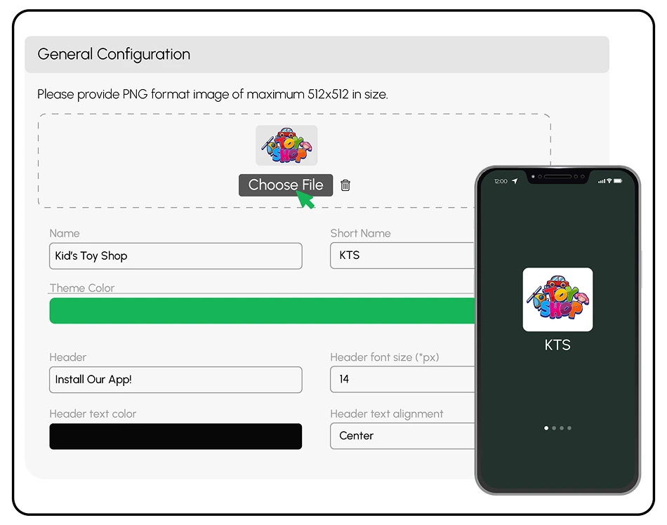 App customization interface for branding.
