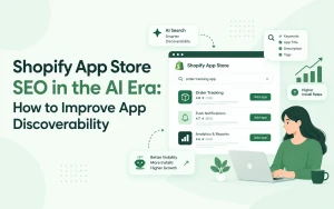 Shopify App Store SEO strategies to improve app listing optimisation and discoverability through AI-assisted search.